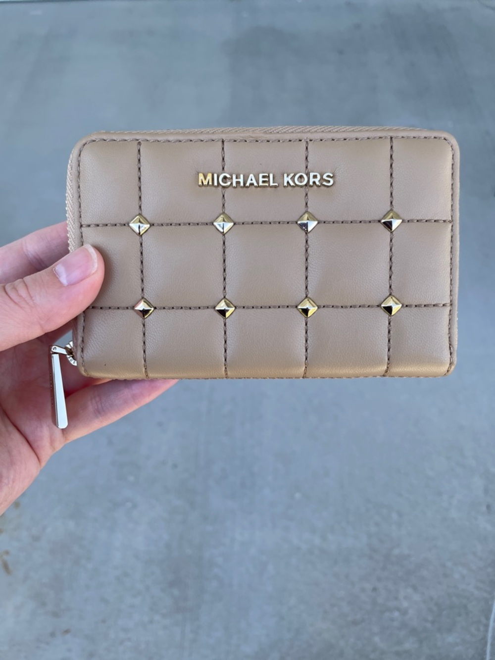 Michael Kors Beige Quilted Wallet with Studs